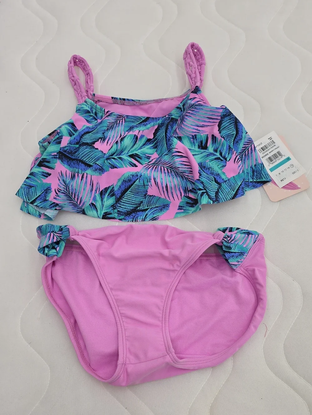 NWT Girls' Pink Tropical Leaf Two-Piece Swim Set